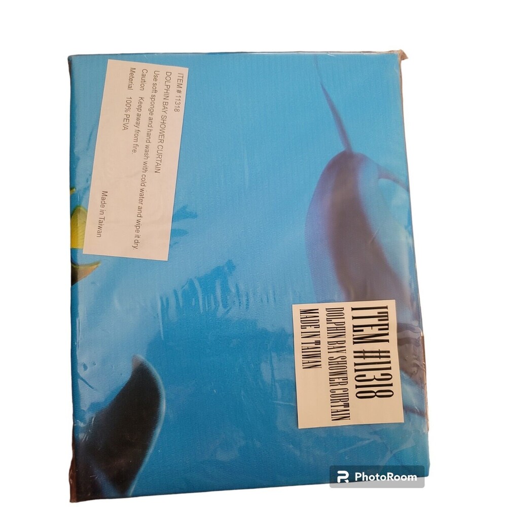 NIP Dolphin Bay Shower Curtain 11318 w Rings And Bath Tub Treads New In Package - Picture 3 of 5